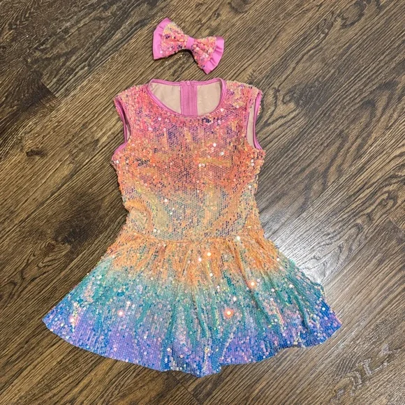 Sparkling Rainbow Sequin Dress with Bow - Picture 1 of 5